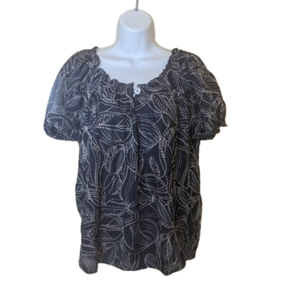 Blue and White Blouse Blousy Top Size XL